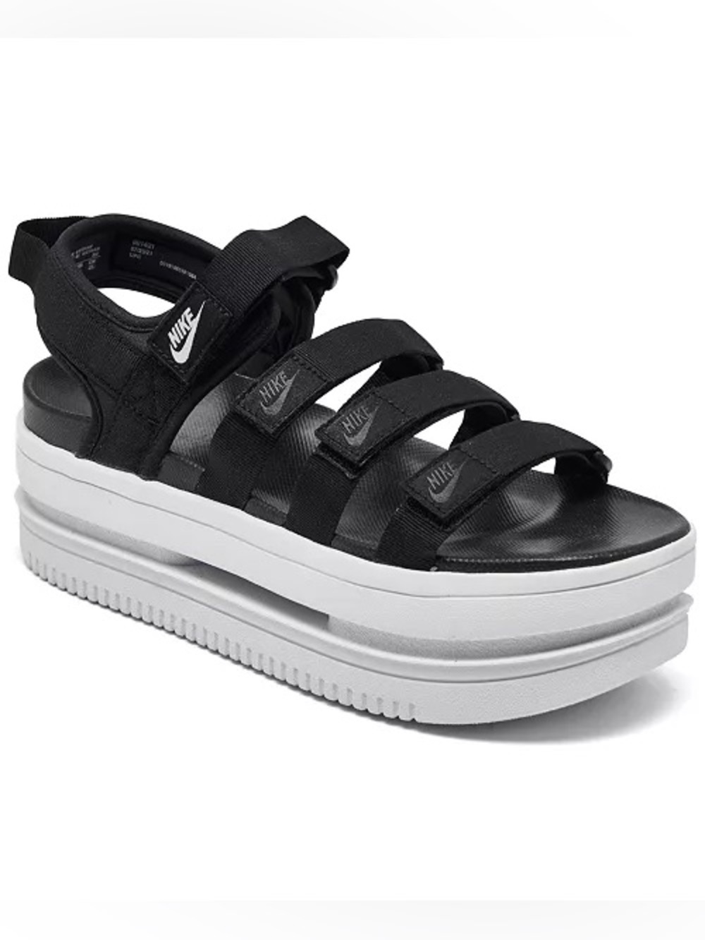 Nike Women's Icon Classic Sandals 8 Black White Strappy Platform